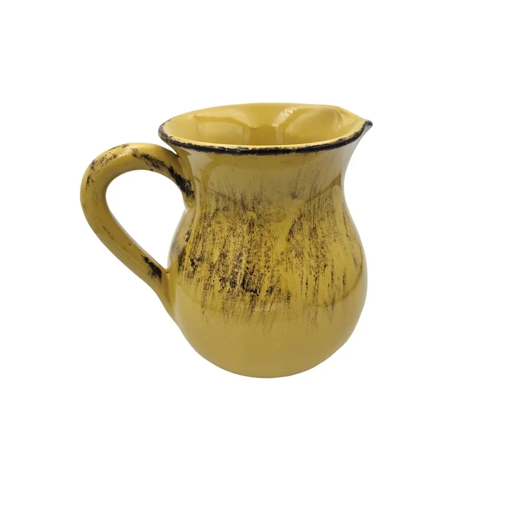 Italian Mustard Yellow Brown Ceramic Pottery Pitcher Jug 7
